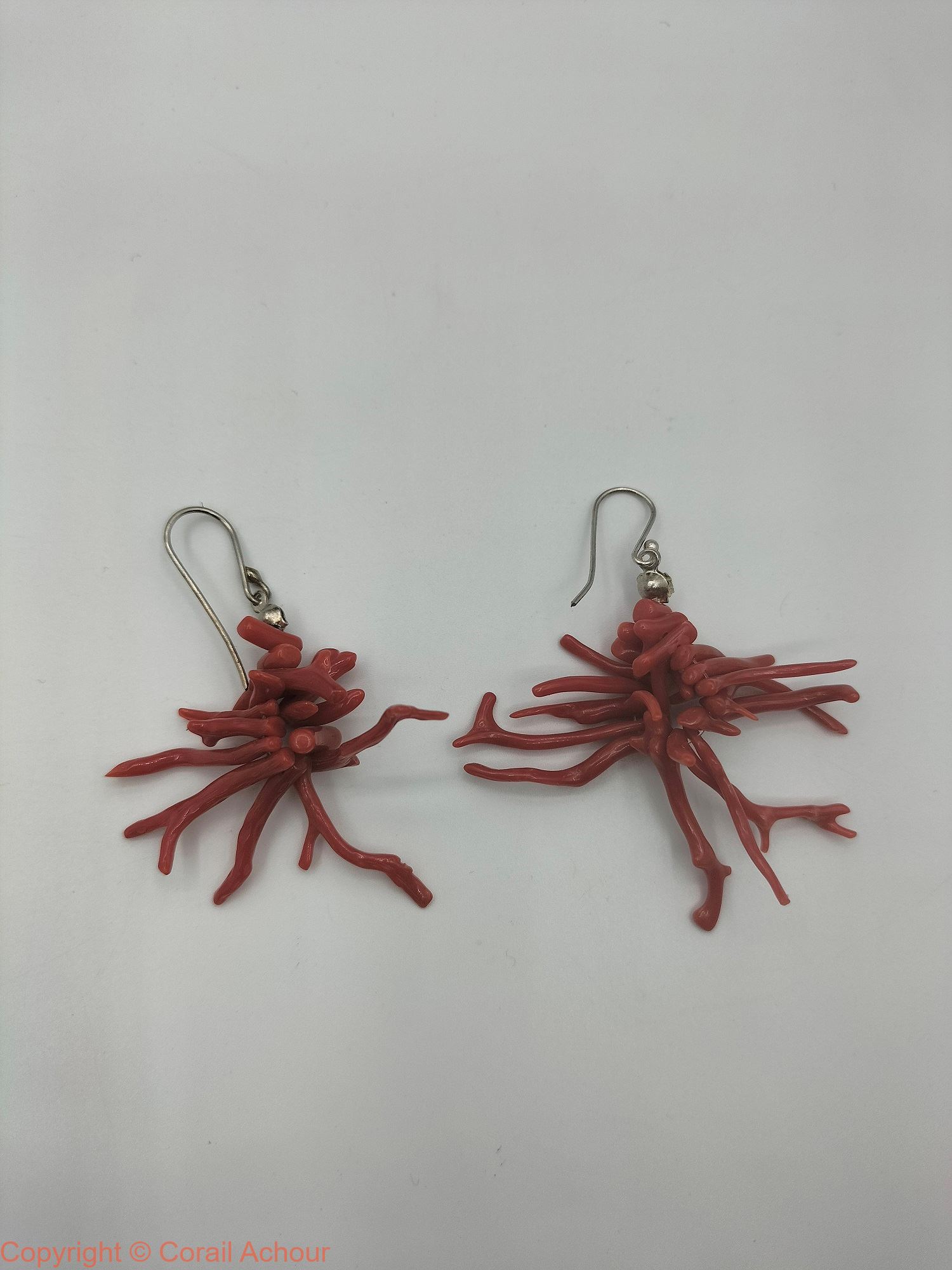 Boucles d'oreilles argent et corail rouge