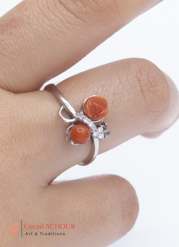 Bague en Argent 925 et Corail rouge 001 123