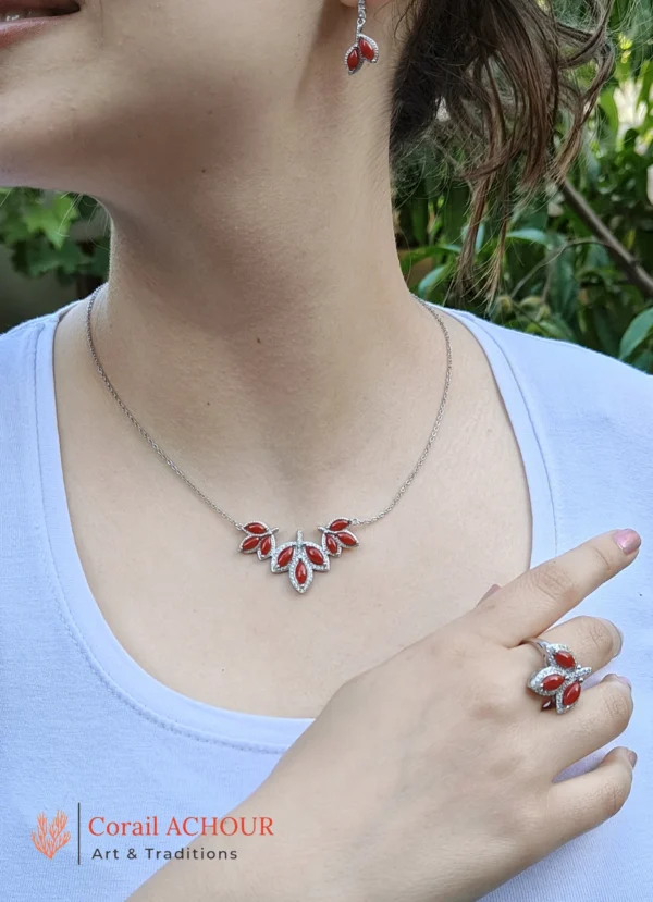 Parure en corail rouge et Argent 925 Feuilles de Grenat – Image 8