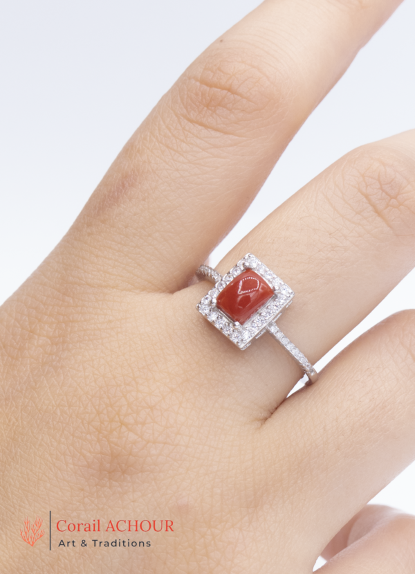 Bague en Argent 925 et Corail rouge 014