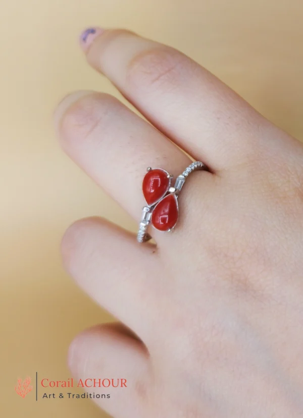 Bague en Argent 925 et Corail rouge 008 – Image 3