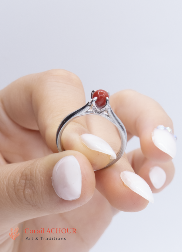 Bague en Argent 925 et Corail rouge 002 aan