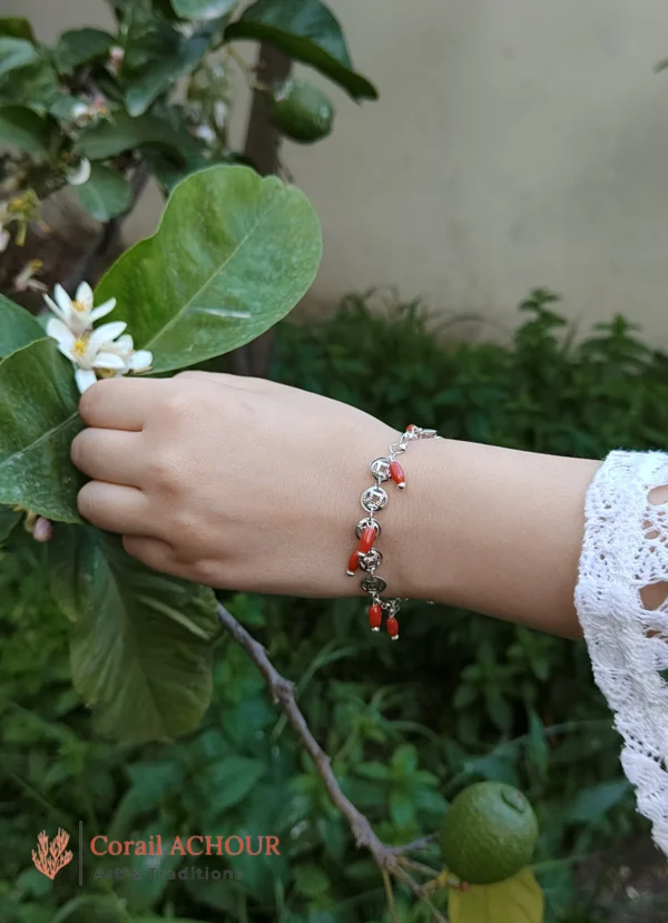 Bracelet en Corail rouge 0055 et argent massive