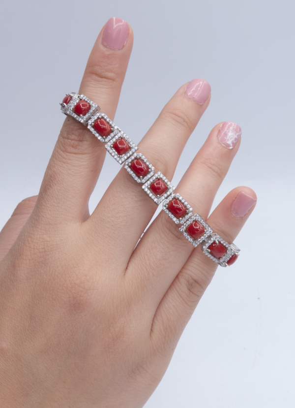 Bracelet l en Corail rouge véritable Monté sur Argent 0033 – Image 3