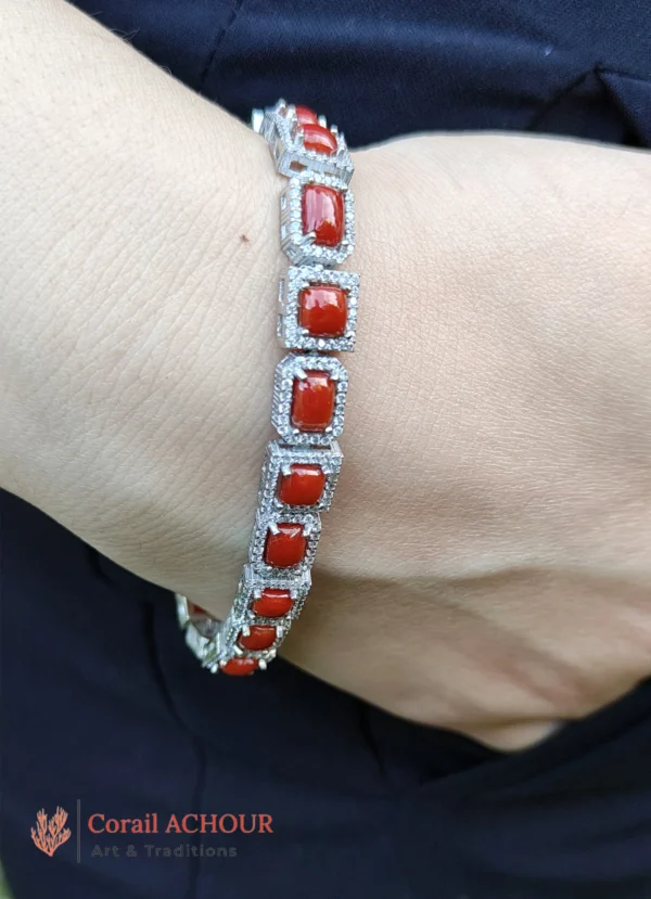 Bracelet l en Corail rouge véritable Monté sur Argent 0033 – Image 7