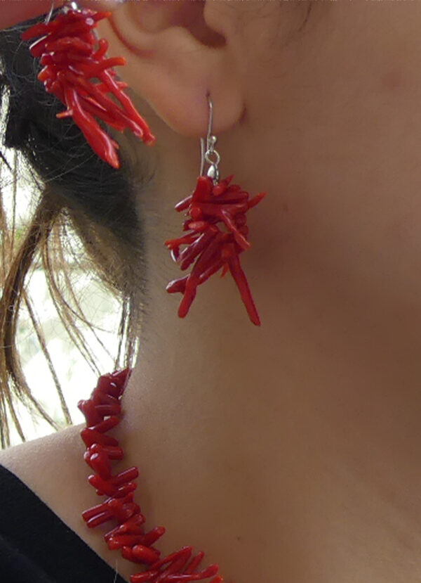 Boucles d'Oreilles en Corail rouge véritable Frange