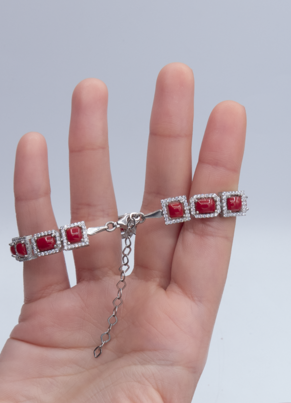 Bracelet l en Corail rouge véritable Monté sur Argent 0033 – Image 2