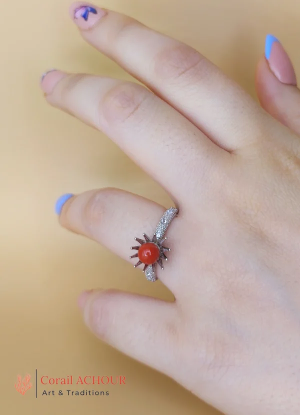 Bague Argent et corail rouge