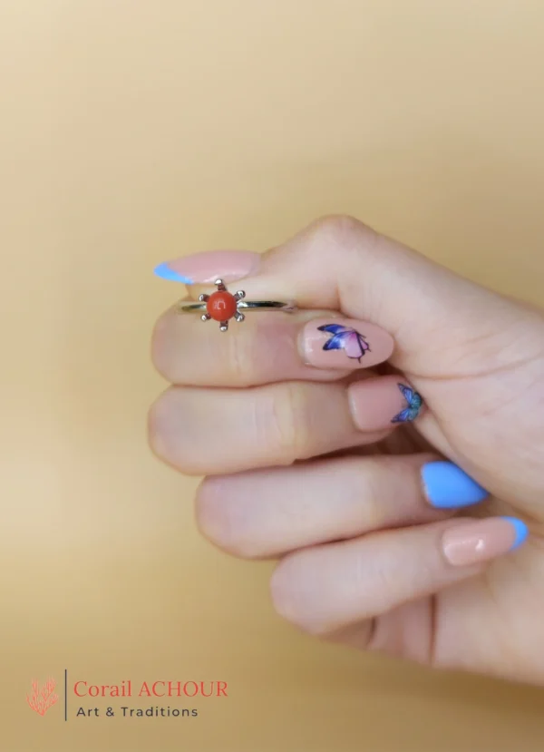 Bague en Argent 925 et Corail rouge 004 – Image 3