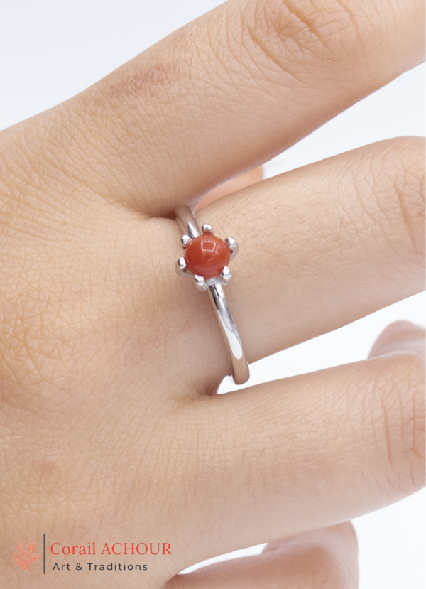 Bague en Argent 925 et Corail rouge 004 et suit