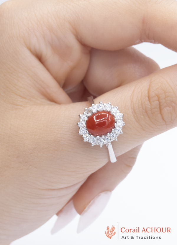 Bague en Argent 925 et Corail rouge 045