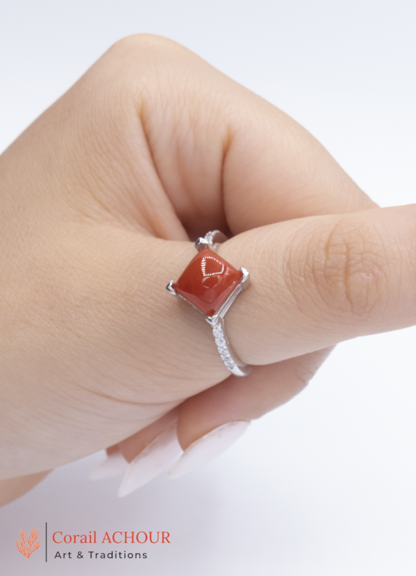 Bague en Argent 925 et Corail rouge 046 ff