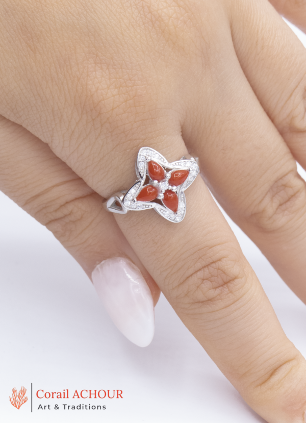 Bague en Argent 925 et Corail rouge 005 et suit