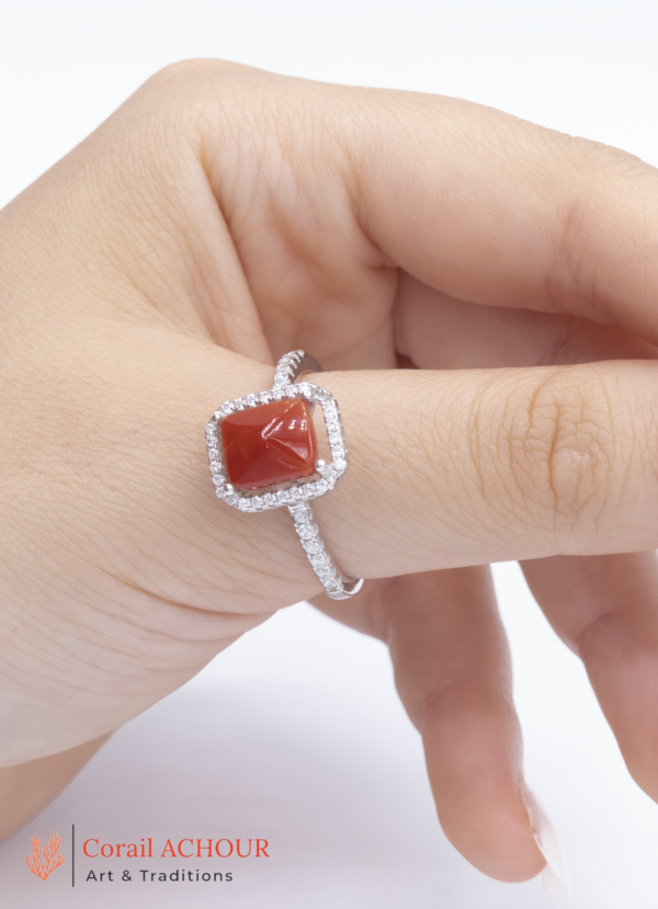 Bague en Argent 925 et Corail rouge 048