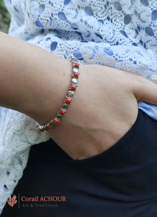 Bracelet en Corail rouge 0052 et argent massive