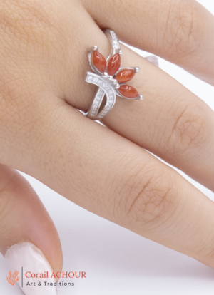 Bague en Argent 925 et Corail rouge 006 et st