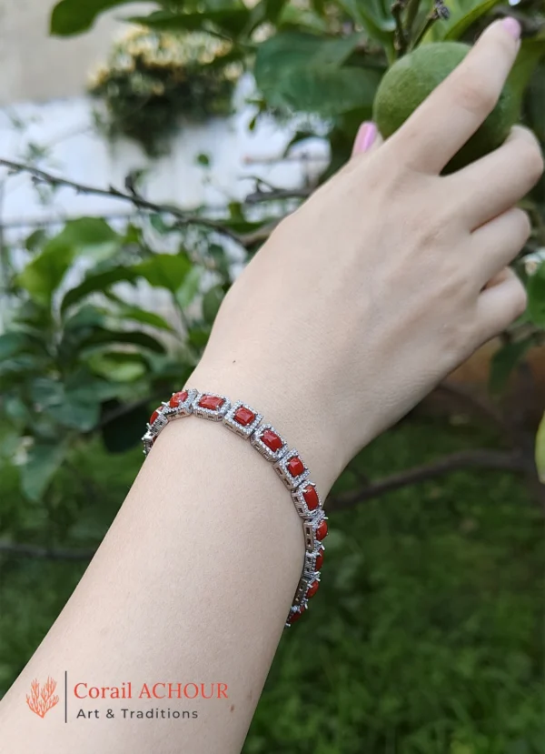 Bracelet l en Corail rouge véritable Monté sur Argent 0033 – Image 4