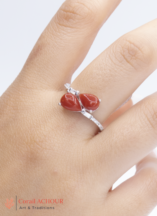 Bague en Argent 925 et Corail rouge 008