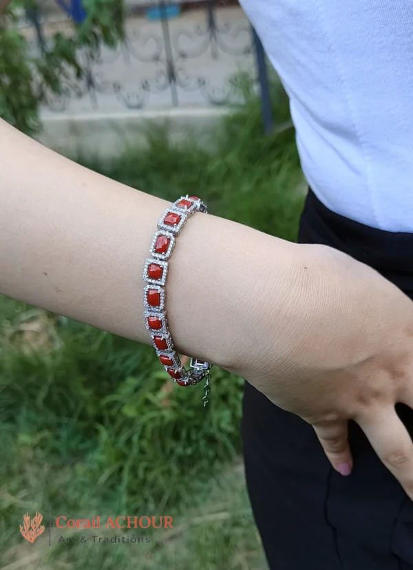 Bracelet l en Corail rouge véritable Monté sur Argent 0033 – Image 5