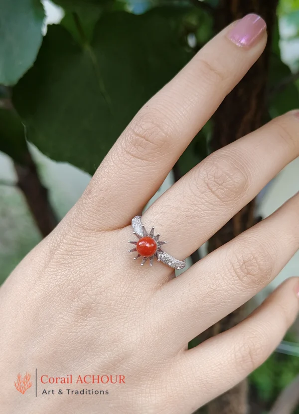 Bague en Argent 925 et Corail rouge 059