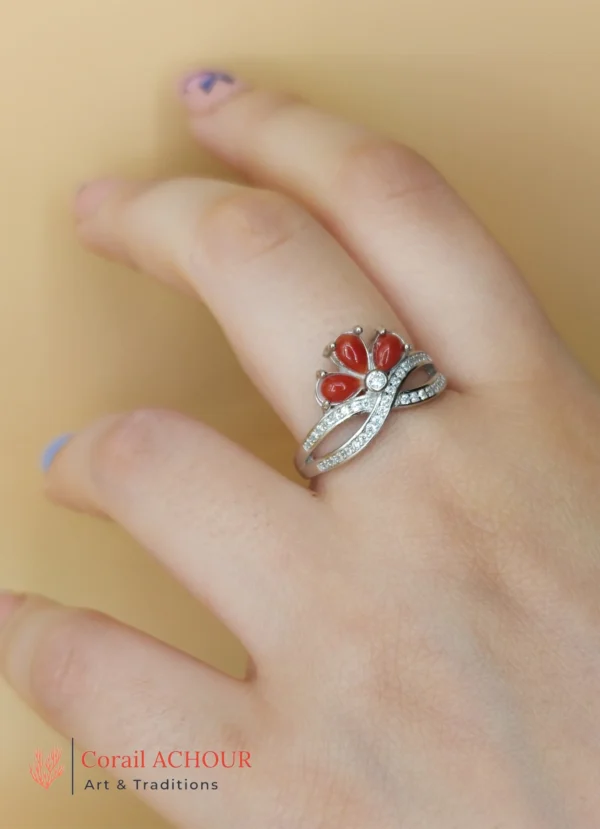 Bague en Argent 925 et Corail rouge 058 – Image 3