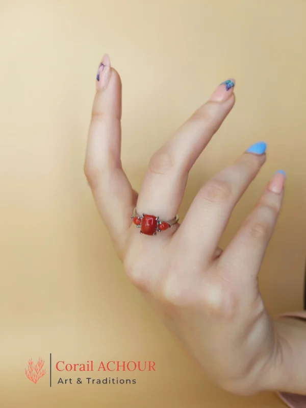 Bague en Argent 925 et Corail rouge 009 – Image 2