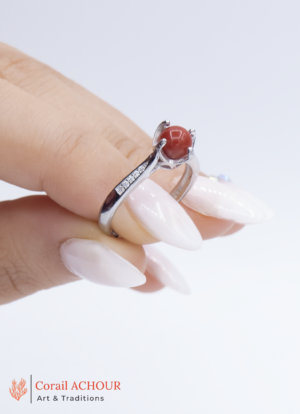 Bague en Argent 925 et Corail rouge 010 et suit