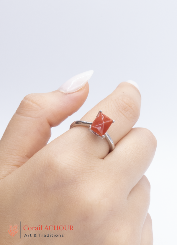 Bague en Argent 925 et Corail rouge 019