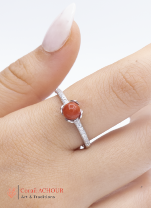 Bague en Argent 925 et Corail rouge 053 fg